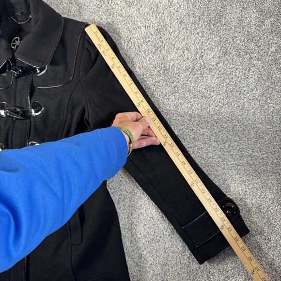 Guess Coat Womens Large Black Wool Blend Toggle Duffle Mid Length Lined Winter - Picture 3 of 13